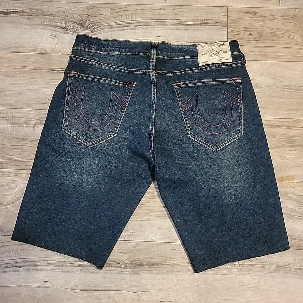 True‎ Religion Ricky Shorts Mens 34 Blue Relaxed Straight Raw Hem  Denim